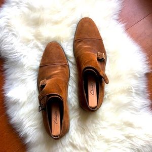 MAGNANNI Brown Suede Cap-Toe Double Monk Strap Shoes